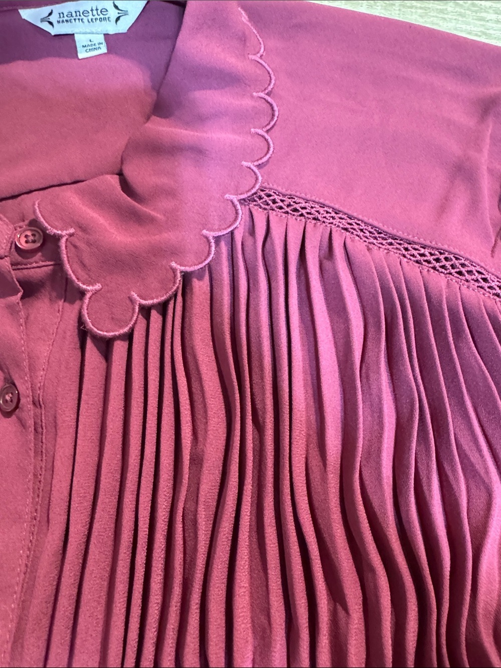 Nanette Lepore Pleated Button-Front Blouse in Deep Raspberry - Picture 5 of 9